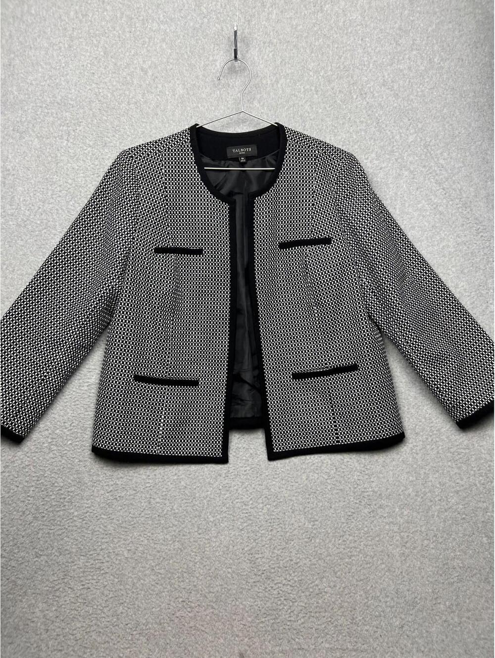 Talbots Womens Open Black Jacket Petites 16P Geometric Modern Office Work Classy